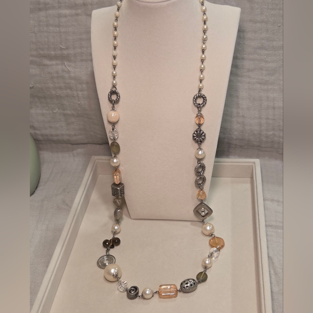 Silvertone Multi-Color Beaded Necklace - Picture 2 of 4